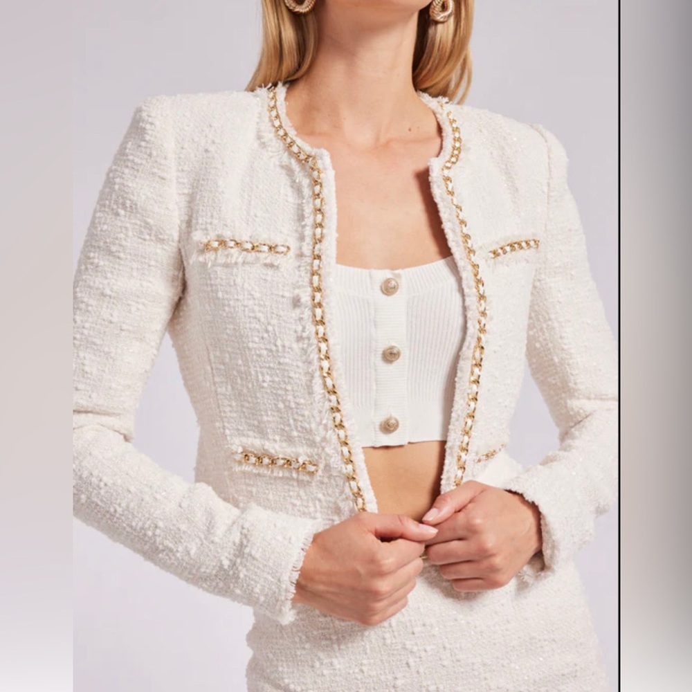 Generation Love Serena Ivory Tweed Blazer with Gold Details